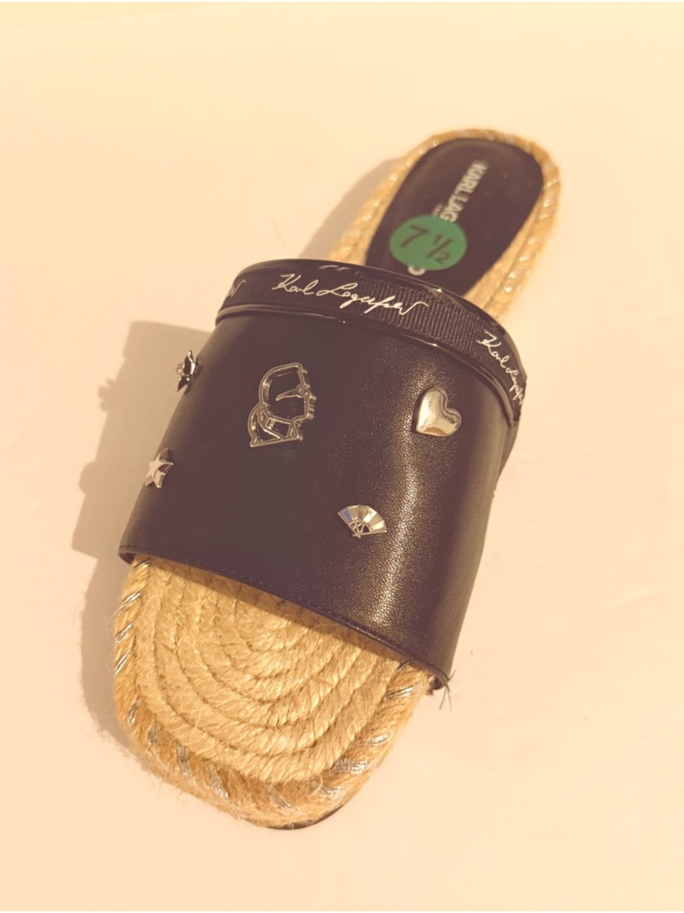 Karl Lagerfeld Black Slide Sandals with Rope Sole